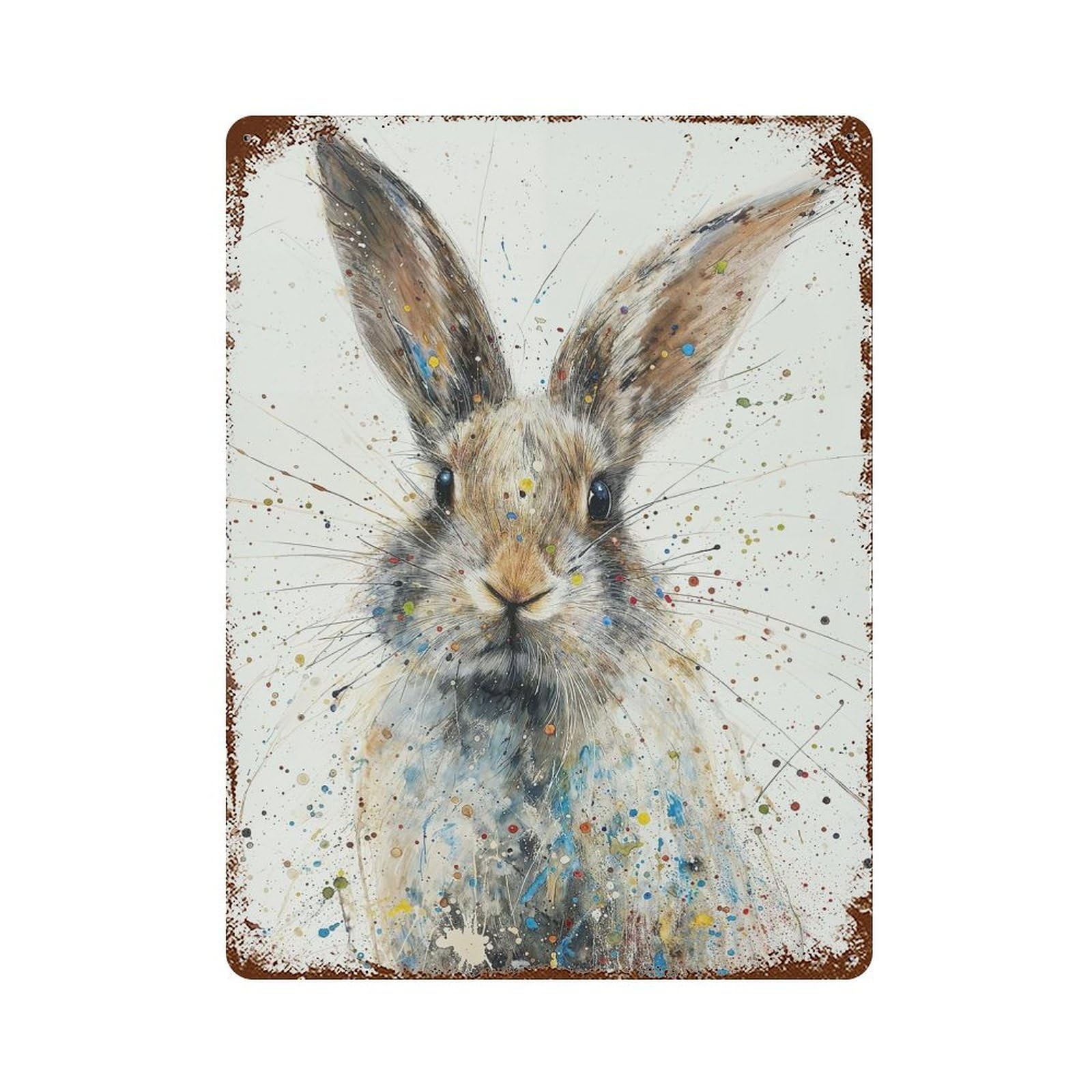 Garage Style Splattered Bunny Charm Vintage Rust Metal Sign 15.7"x11.8", Retro Wall Decor for Bar And Workshop