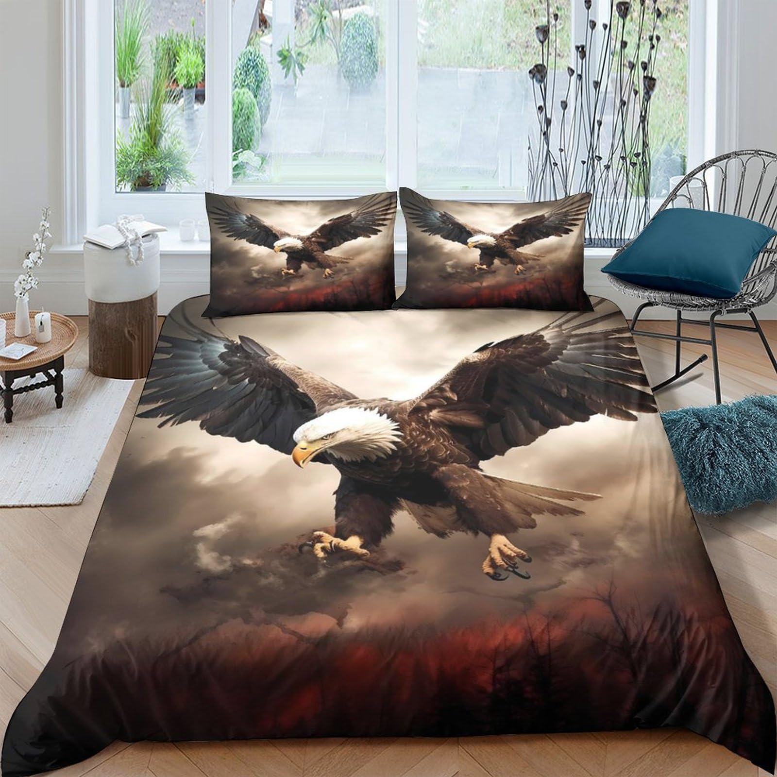 Ctjqhvkz Style-9 3D Printed Eagle Soaring Fitted Sheet Microfiber Soft Bed Cover For Bedroom Decor Dorm Mattress Protection Single（135X200cm）