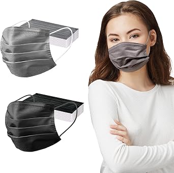 CBC Crown 3-Ply Disposable Protective Face Masks Earloop, Dust Filter Mouth Cover Black, Blue for Adult Men & Women