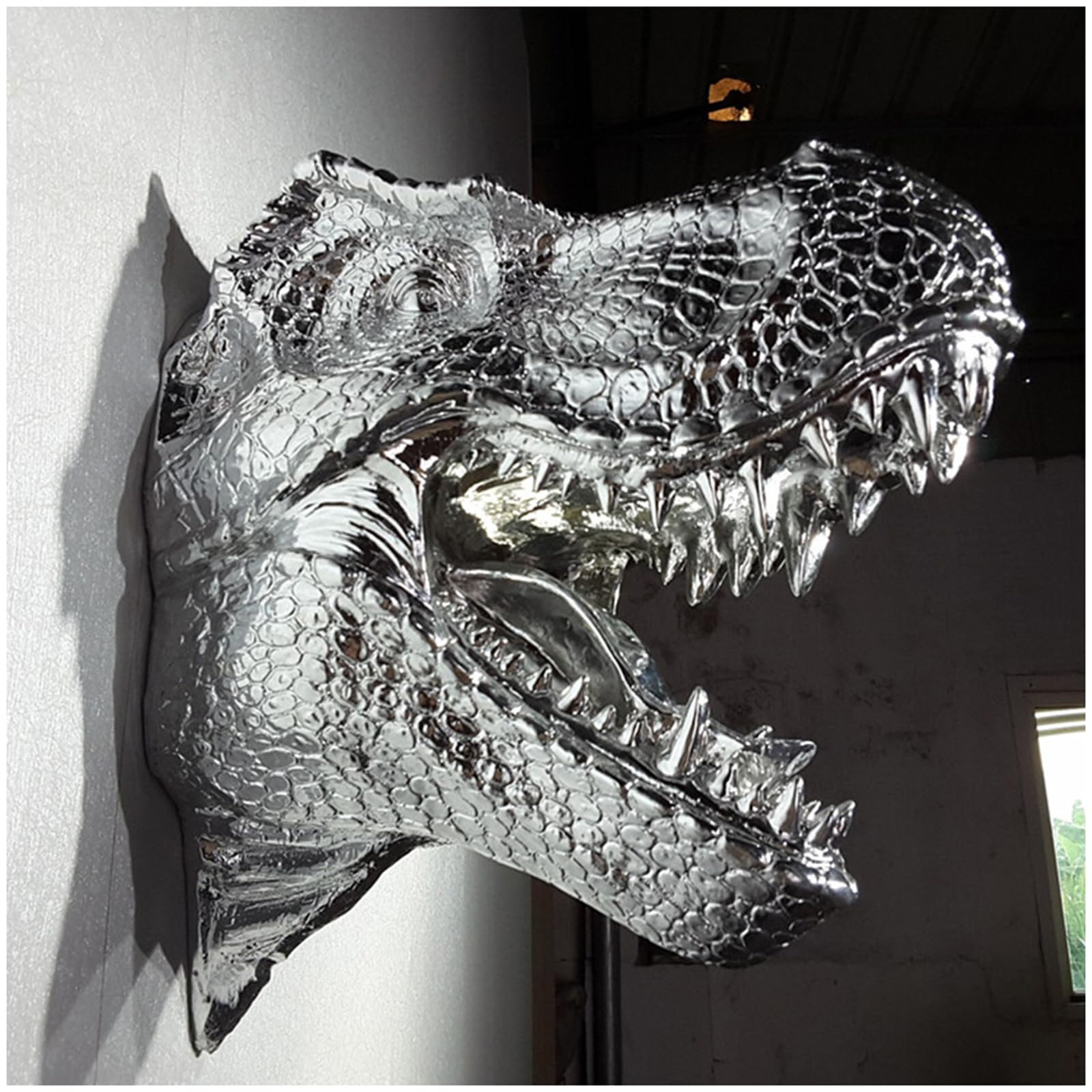 YXCQHZM Swarling Ogromny Tyranozaur Rex montowany na ścianie - głowa T-Rex wisząca figurka - 38 cm rzeźba głowy dinozaura - do dekoracji ścian