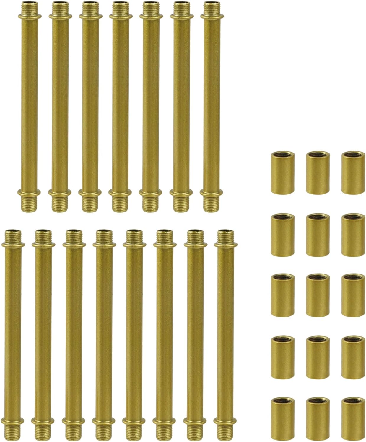 Wealrit 15 Sets Gold Straight Pipe Lamp Stem with Connector Metal Threaded Extension Rods M10 Lamp Extension Rods Light Fixture Parts(4.72" Long)