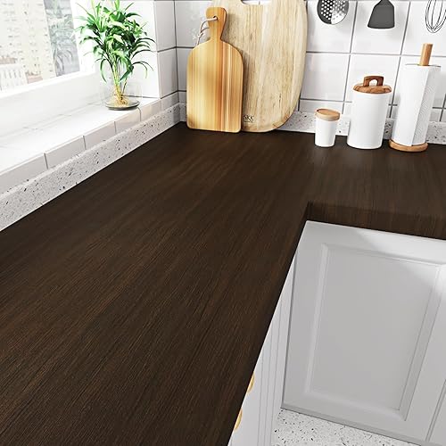 Miniatura 5 de WESTICK Papel adhesivo de madera marrón para encimeras, papel tapiz impermeable para despegar y pegar, autoadhesivo, papel de contacto de grano de