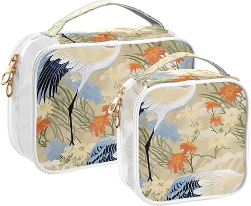 Miniatura 2 de Cranes Flowers Clear Toiletry Bag for Traveling,2 Pack Makeup Cosmetic Bag with Zipper,Travel Bag for Toiletries,Travel Essentials 21215328