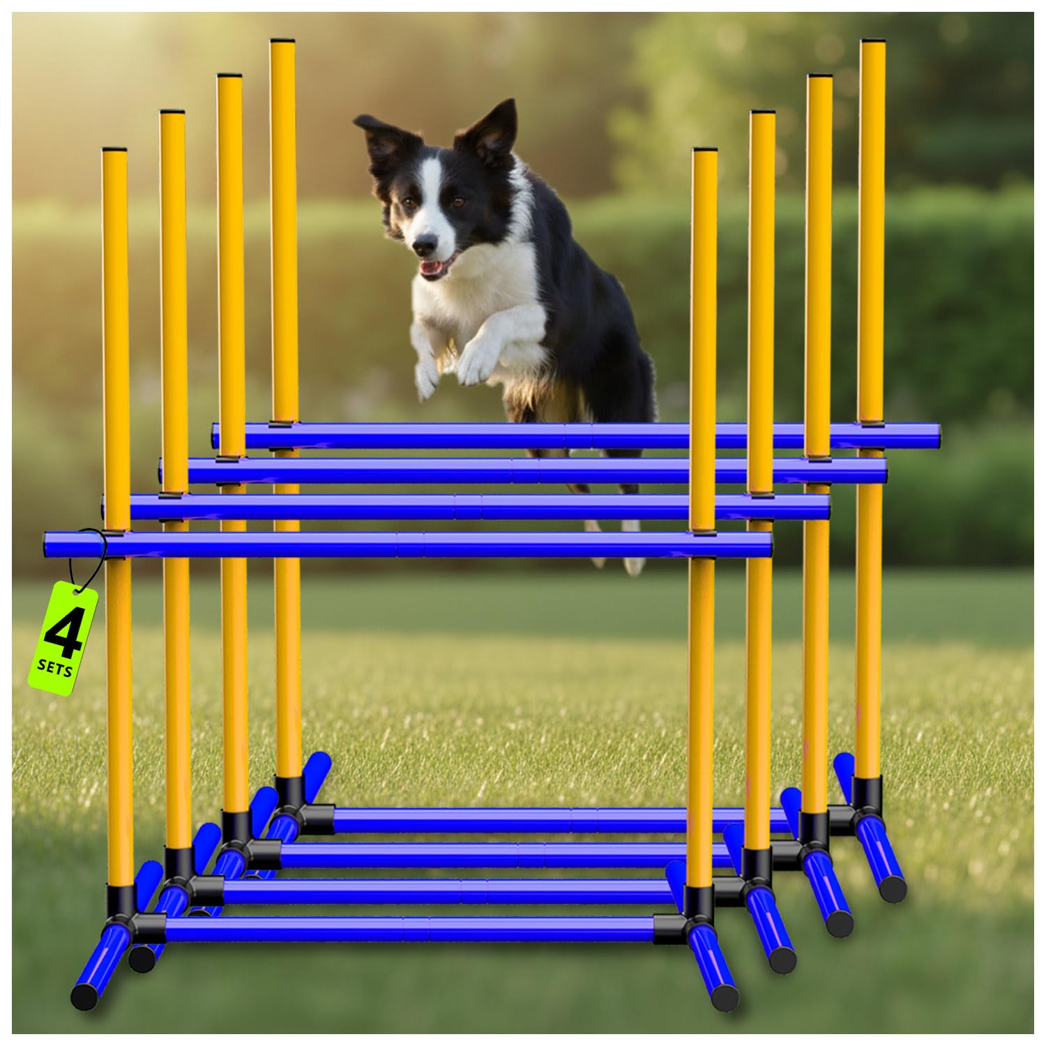 MAICOBI Dog Agility Training Equipment Set – 4-Piece Obstacle Course with Hurdles, Jumps, and Agility Tools – Dog Exercise & Playground Equipment for Indoor/Outdoor Use with Carrying Bag