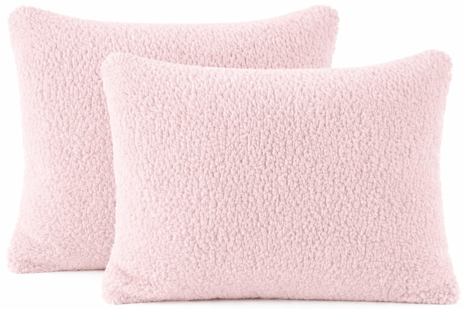 Photo 1 of REAFORT Sherpa Pillowcases Set of 2, 20"x26", Zipper Closure (Pink)