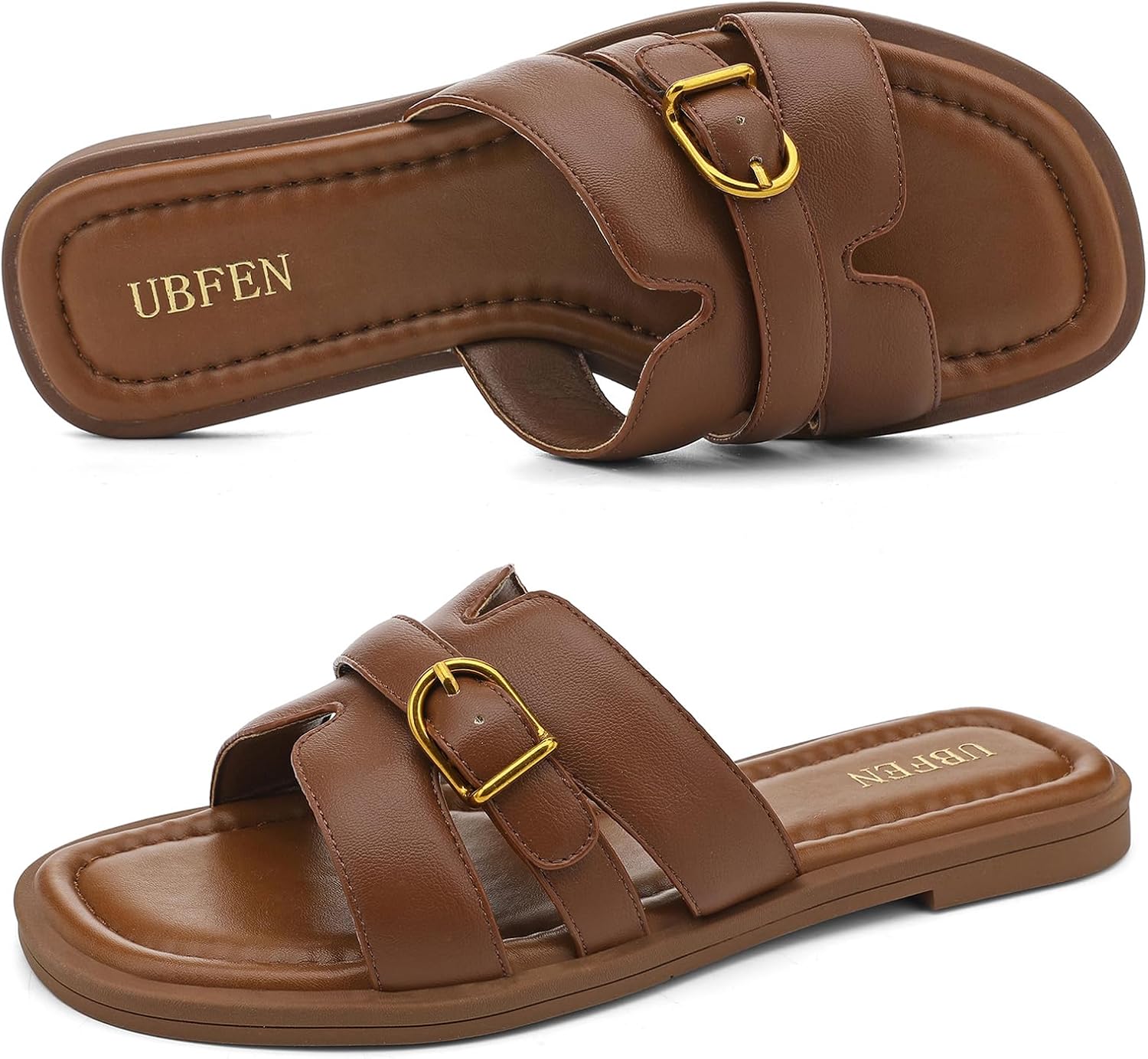 UBFEN Womens Flat Sandals Comfortable Dressy Slides Open Toe Slip On Beach Vacation Summer Casual - Image 4