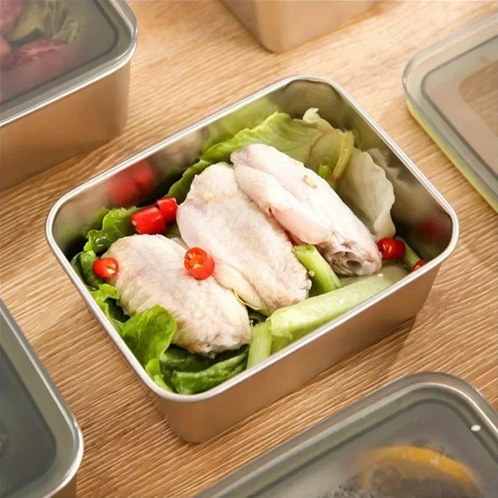 Bento Box con Coperchio sigillato in Acciaio Inossidabile, Vassoio for Frutta, for la Preparazione degli Alimenti, Scatola di conservazione refrigerata for Frigorifero(1pc)