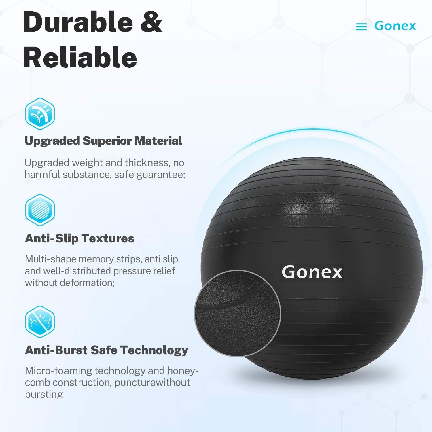 Gonex Exercise Workout Ball, 55 65 75 cm Stability Balance Fitness Yoga Ball Chair for Exercise Pregnancy Birthing Desk Chair Fitness, Quick Pump & Workout Guide Included