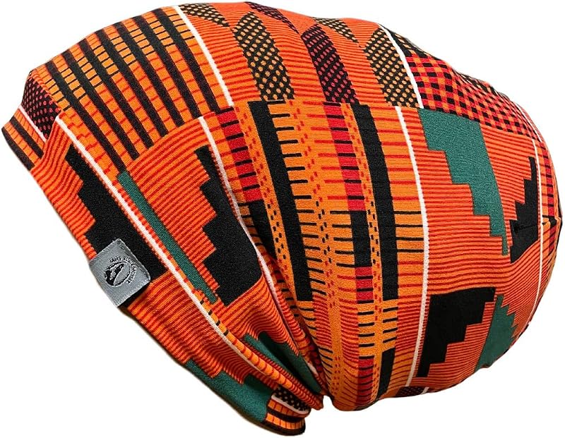 Touca de cabelo ajustável My Fairy Black Mother para uso diurno e noturno, Kente Orange, Medium