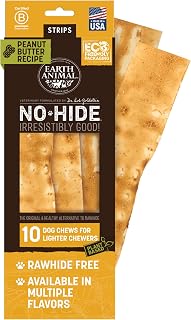 Earth Animal No Hide Strips - Natural Rawhide Free Dog Chew Strips, Peanut Butter - 10 Count Value Pack