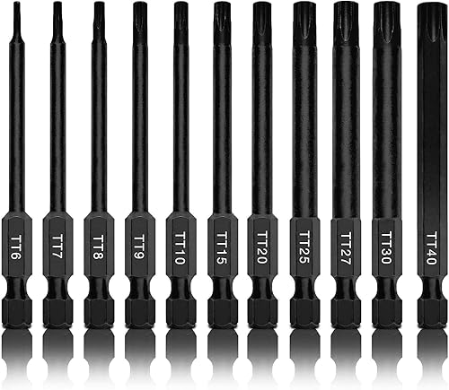 NEIKO 01149A Torx - Juego de brocas de cabeza Torx, 11 piezas, tamaños TT6 a TT40, brocas Torx magnéticas a prueba de manipulaciones, 3 vástagos de