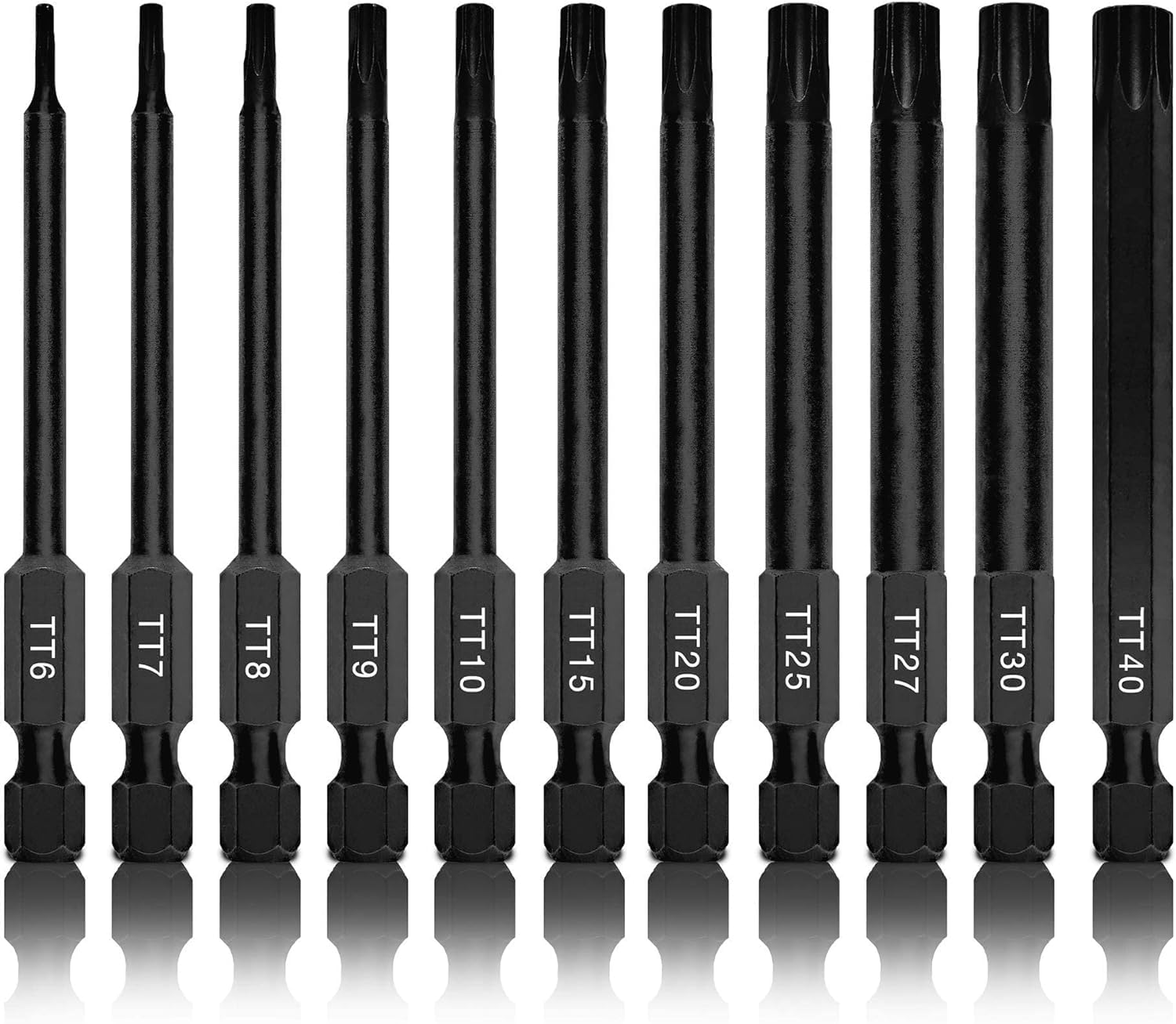 NEIKO 01149A Torx Head Drill Bit Set, 11-Piece Sizes TT6 to TT40 | Tamperproof Magnetic Bits 3 Quick Release Shanks Premium S2 Steel Compatible with Power Drills and Impact Drivers