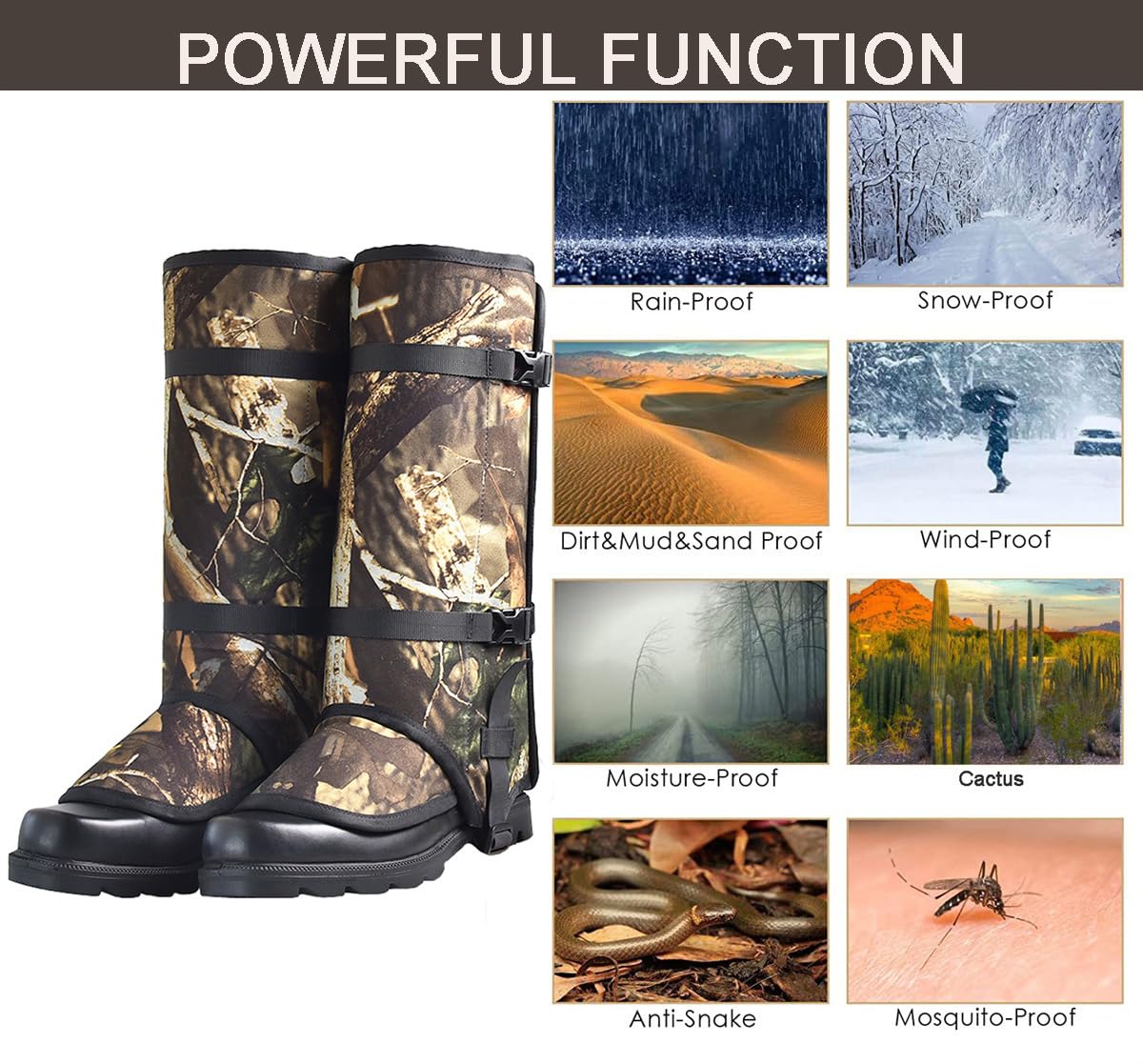 Polainas de Serpiente Caza, Impermeable Leggings de Serpiente Anti-Mordedura, Transpirable Polainas de Nieve para Hombre y Mujer, Piernas, Senderismo, Esquí, Senderismo, Escalada
