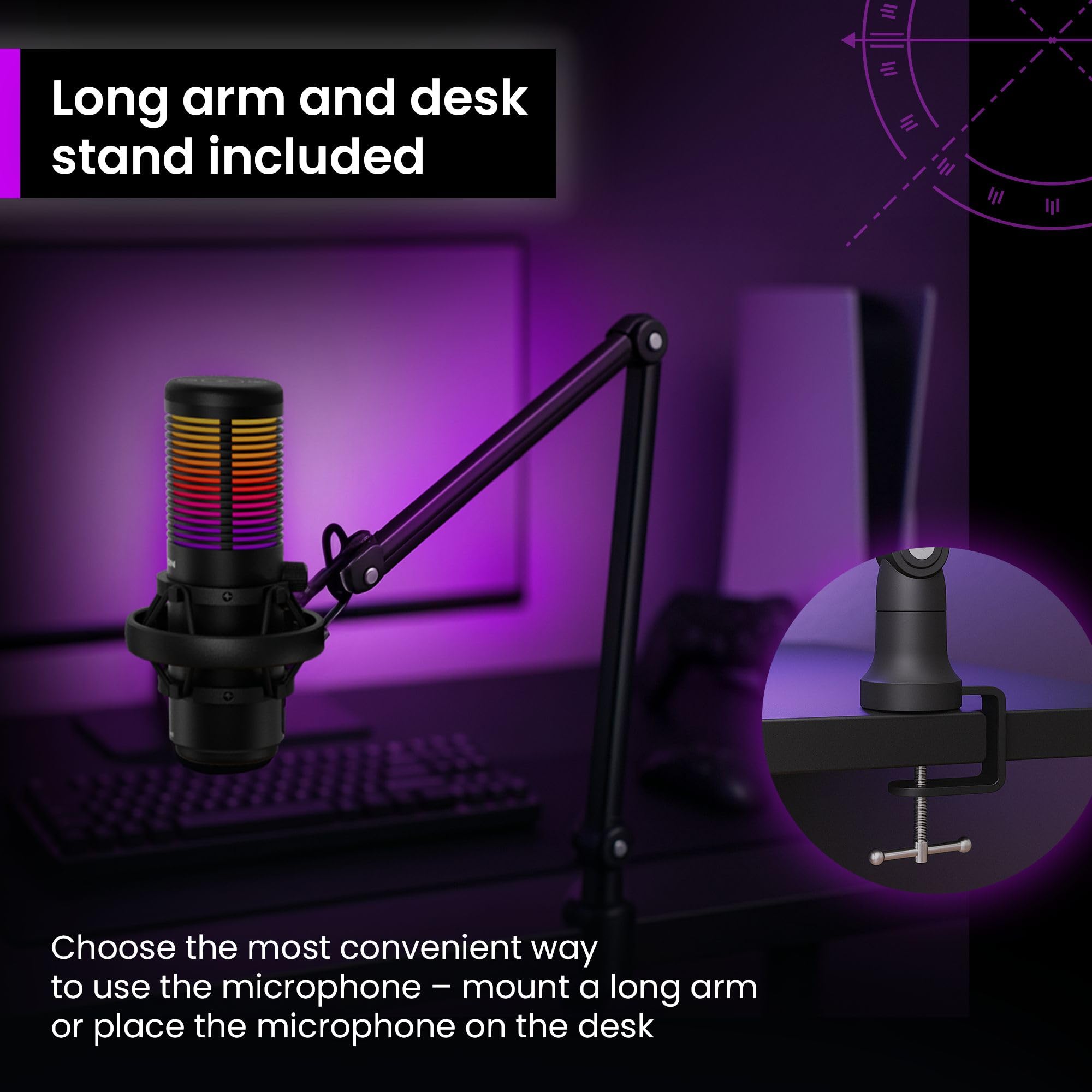 PREYON Microfono PC Gaming RGB USB per Video Social Podcast Condensatore Professionale Streaming con Asta Asmr - Laptop Cantare Registrare Canzoni Micro con Pulsante di Silenziamento – Nero