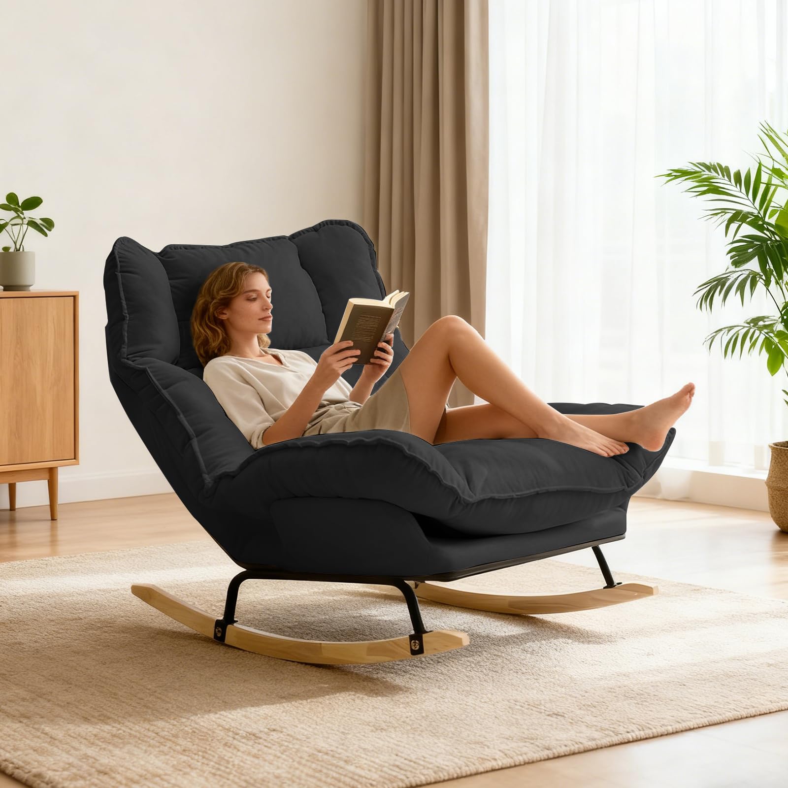 Extra große Schaukelstühle, Verstellbare Lounge-Stühle für Drinnen und Draußen mit Kissen für Arbeitszimmer, Wohnzimmer und Terrassen