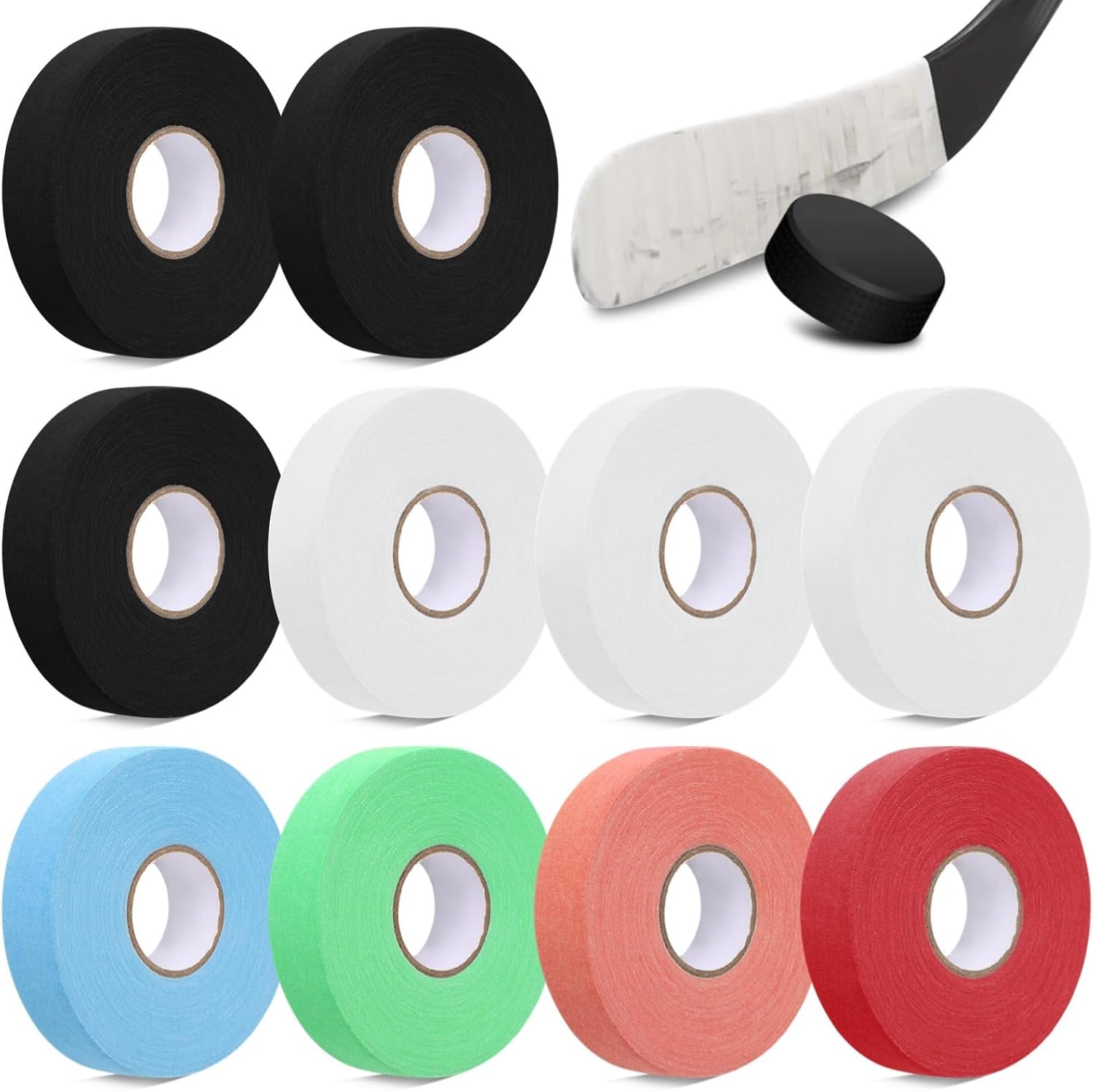 10 Rolls Hockey Tapes, 1''×27.3 Yards Each, Adhesive Polyester-Cotton Shin Pad Wrappers, Non-Slip Lacrosse Stick Tapes, Sports Stick Tapes for Ice Skate, Skiing