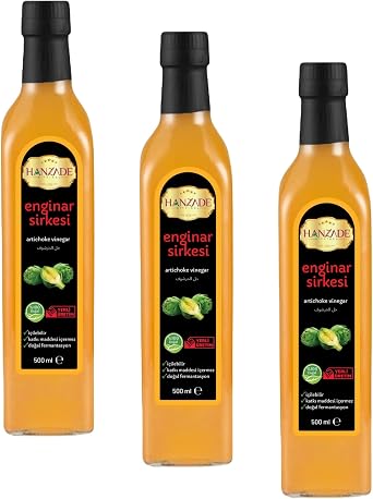 Hanzade Bitkisel Enginar Sirkesi 500 ML x 3 Adet Doğal Fermantasyon İçilebilir Katkısız Cam Şişe