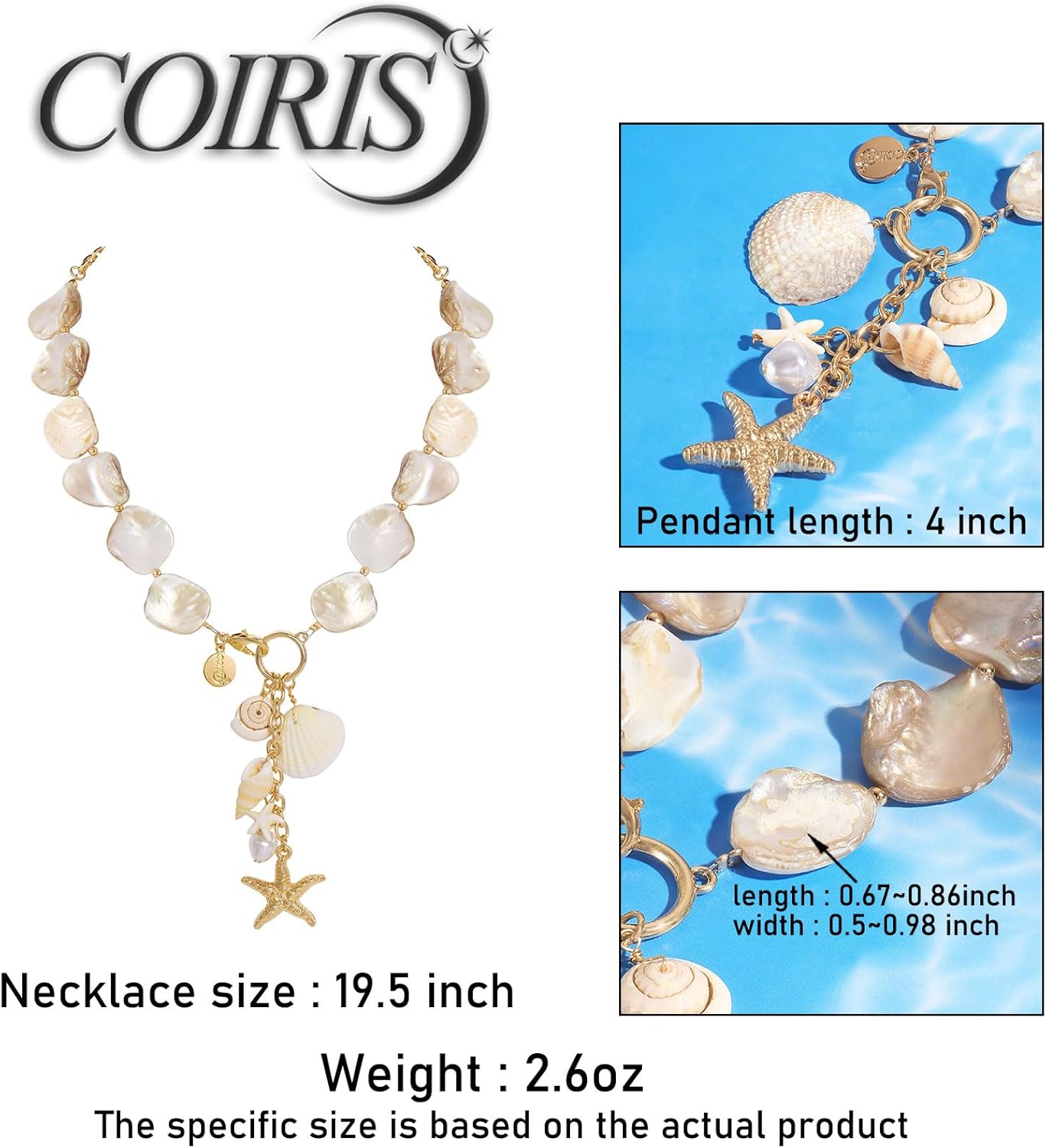 Coiris Natural Seashell Choker Necklaces Earrings Jewelry Set for Women Starfish Shell Freshwater Pearl Collar Necklaces for Women Irregular Mother of Pearl Jewelry Set - Image 7