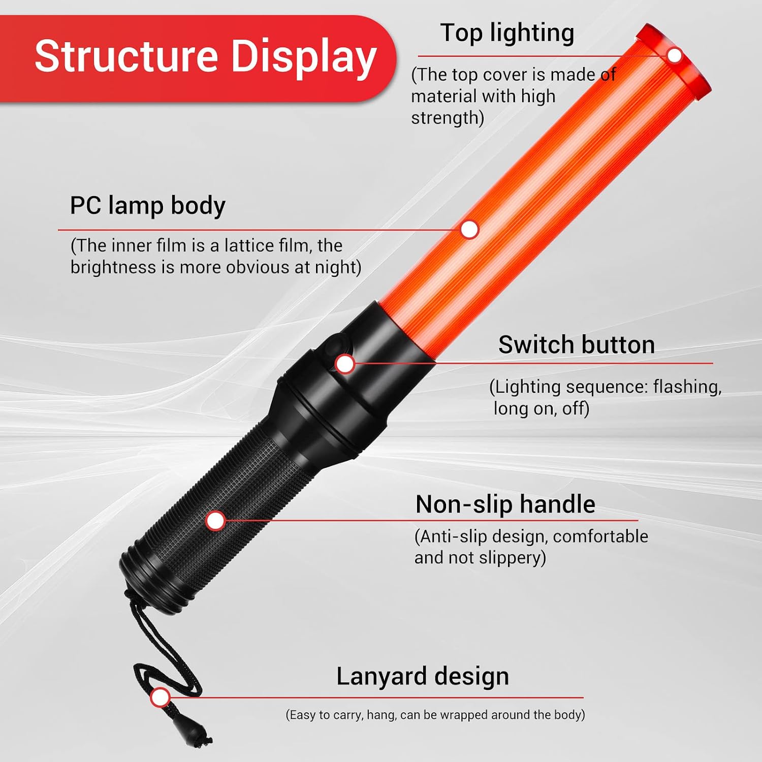TOODOO 12 Pcs Signal Traffic Wand Safety Traffic Control Wand Lighted Baton Multifunctional LED Traffic Baton with 2 Flashing Modes, Wrist Strap Lanyard, Side Clip (Using 2 D-Size Batteries, 16 Inch)