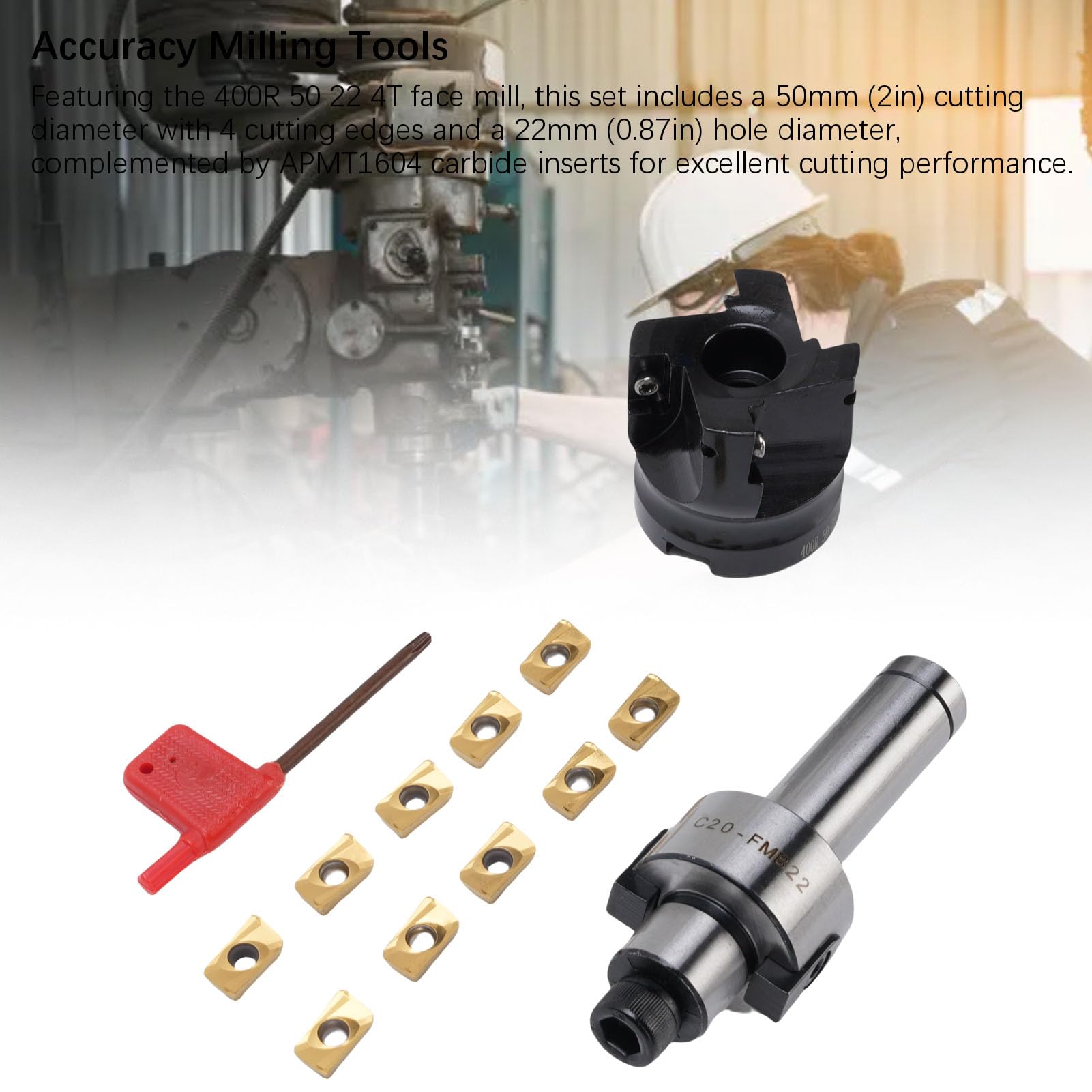 Jeu de fraises à surfacer 400R 50 22 4T, fraiseuse à 4 CNC, adaptée au meulage étagé/surface, comprenant 10 inserts en carbure APMT1604