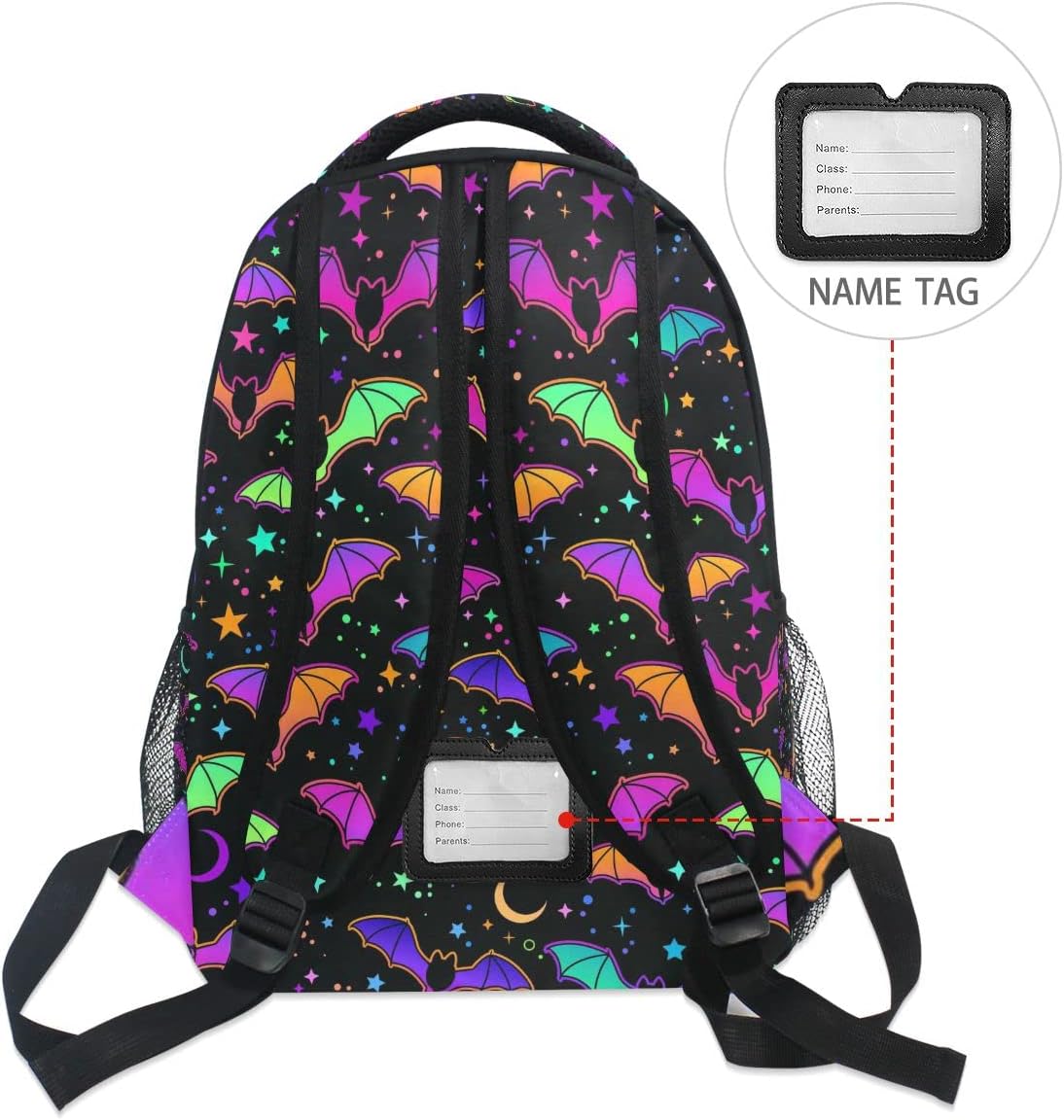 Halloween Rainbow Bats Backpack School Bookbag Lightweight Laptop Backpack for Men Women Kids