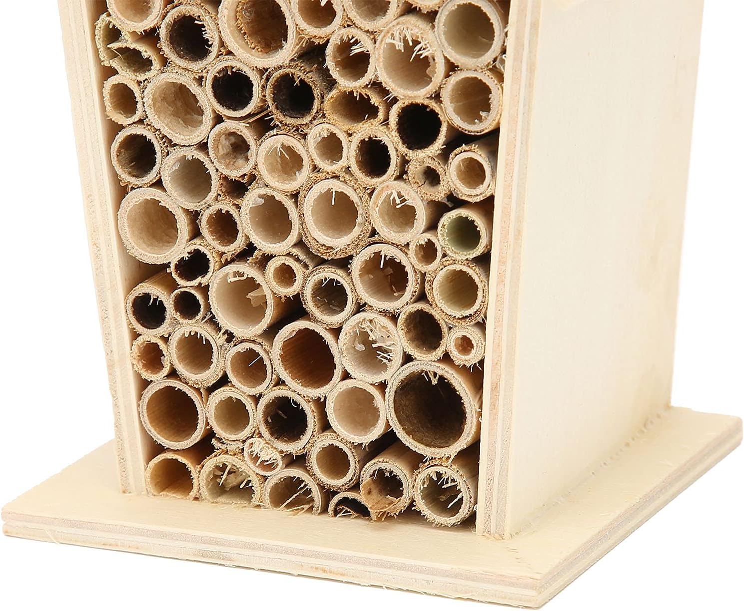 Native Hive Wooden Bee House, Natural Handmade Wooden Bee Box Habitat with Bamboo Tubes,Insect House Shelter for Attracting Peaceful Bee Pollinators (2PCS)