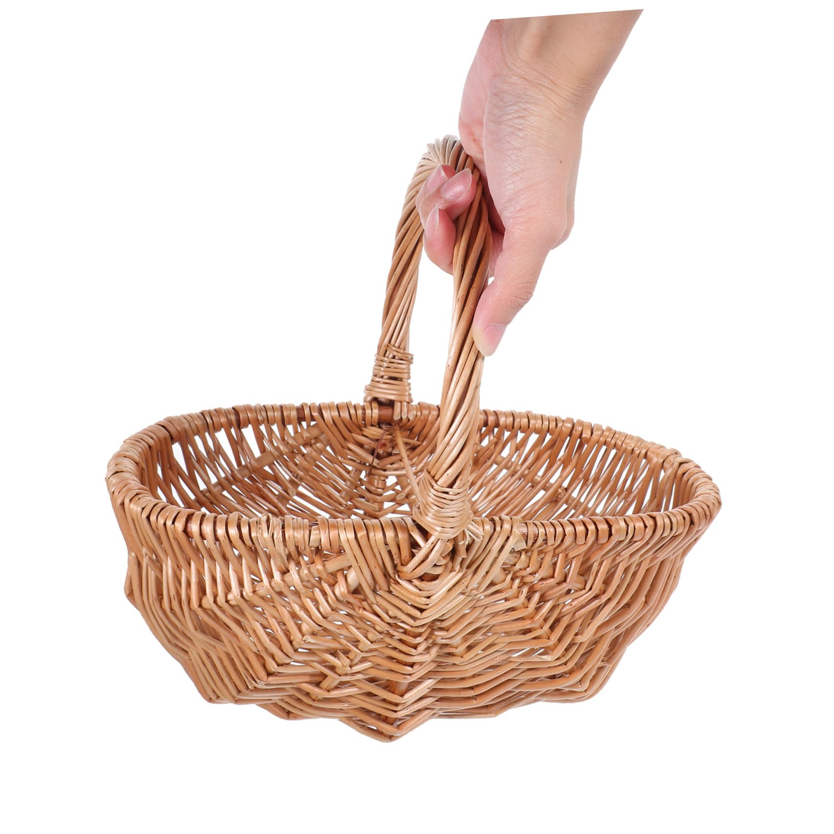 Mipcase Cesta Ovalada de Mimbre Tejida Mano Cesta Pequeña y Ligera para Picnic para Frutas Huevos y Verduras Organizador Portátil para Cocina y Exteriores