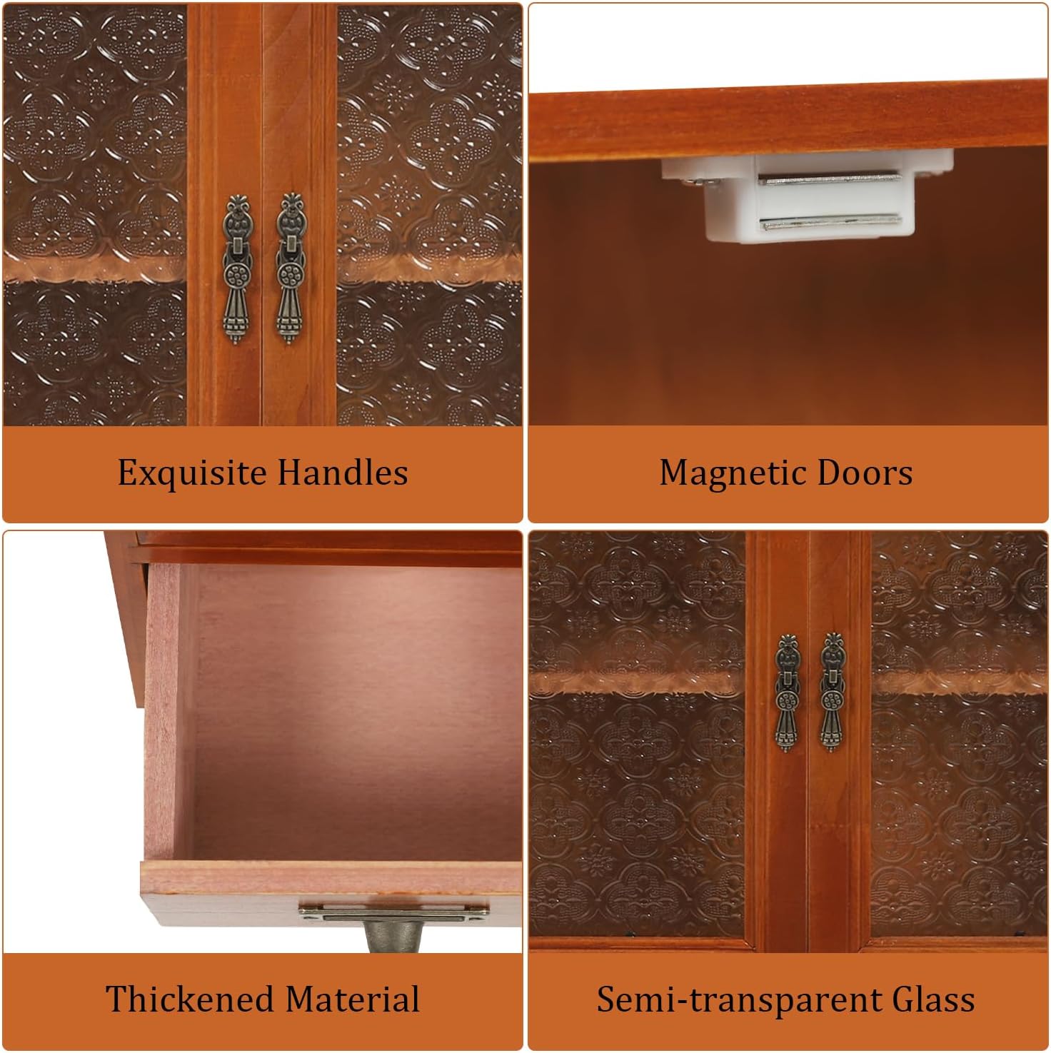 3 Tiers Wooden Storage Cabinet with 2 Drawers and Glass Doors,Display Cupboard with 2 Drawers,Countertop Apothecary Cabinets,Brown