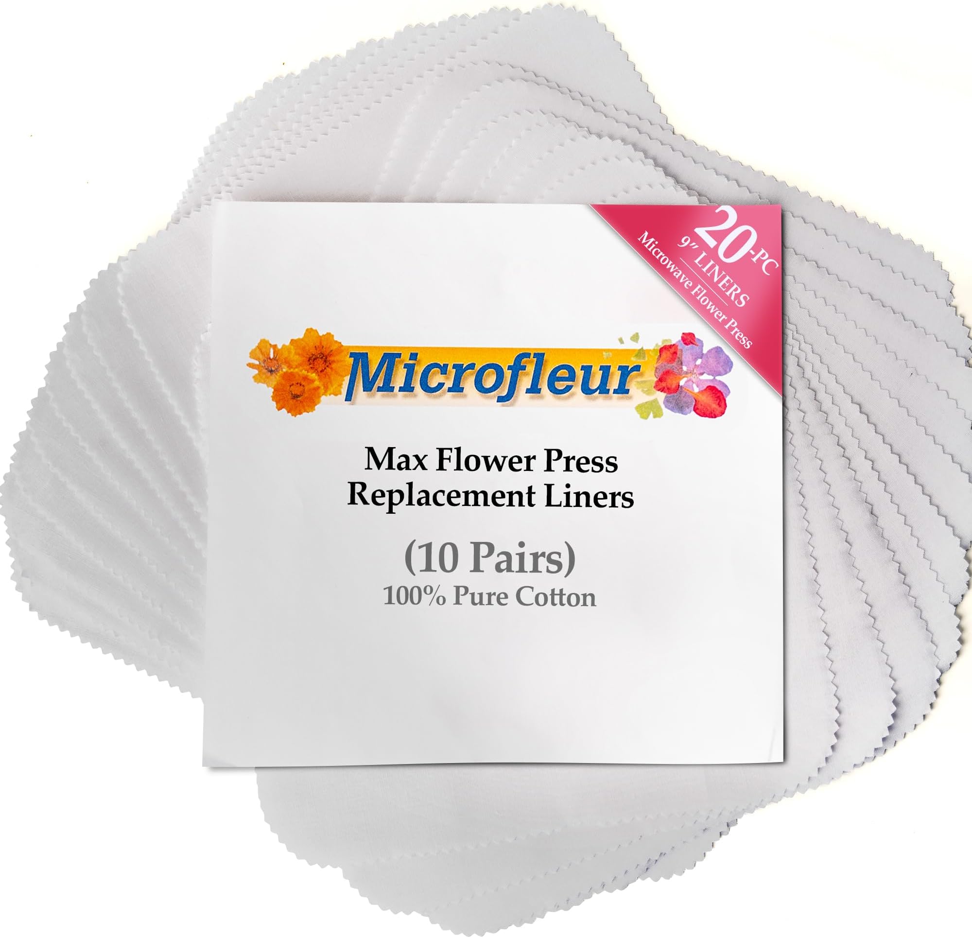 Microfleur - Max White Liners for Microwave Flower Press 9" (23 cm), Floral Art Crafting Accesory, Creative DIY Handicrafts, Dry Extra Replacement Durable Cotton Paper Sheets - 20 PC (10 Pair)