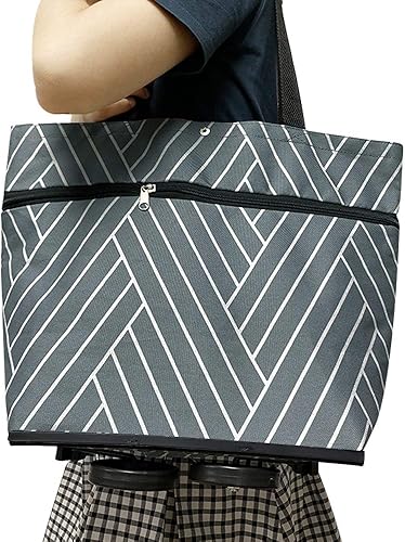 Miniatura 5 de Grocery Cart with Wheels, Reusable Portable Collapsible Trolley Bags Hand Pulling Utility Collapsible Grocery Bag with Hand Straps Folding Shopping