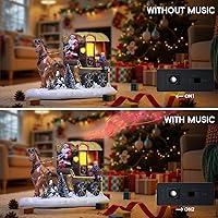 Vista 4 de Accesorios de pueblo navideño, carruaje dibujado por caballos, edificios coleccionables con 8 canciones y luces LED, figuras coleccionables