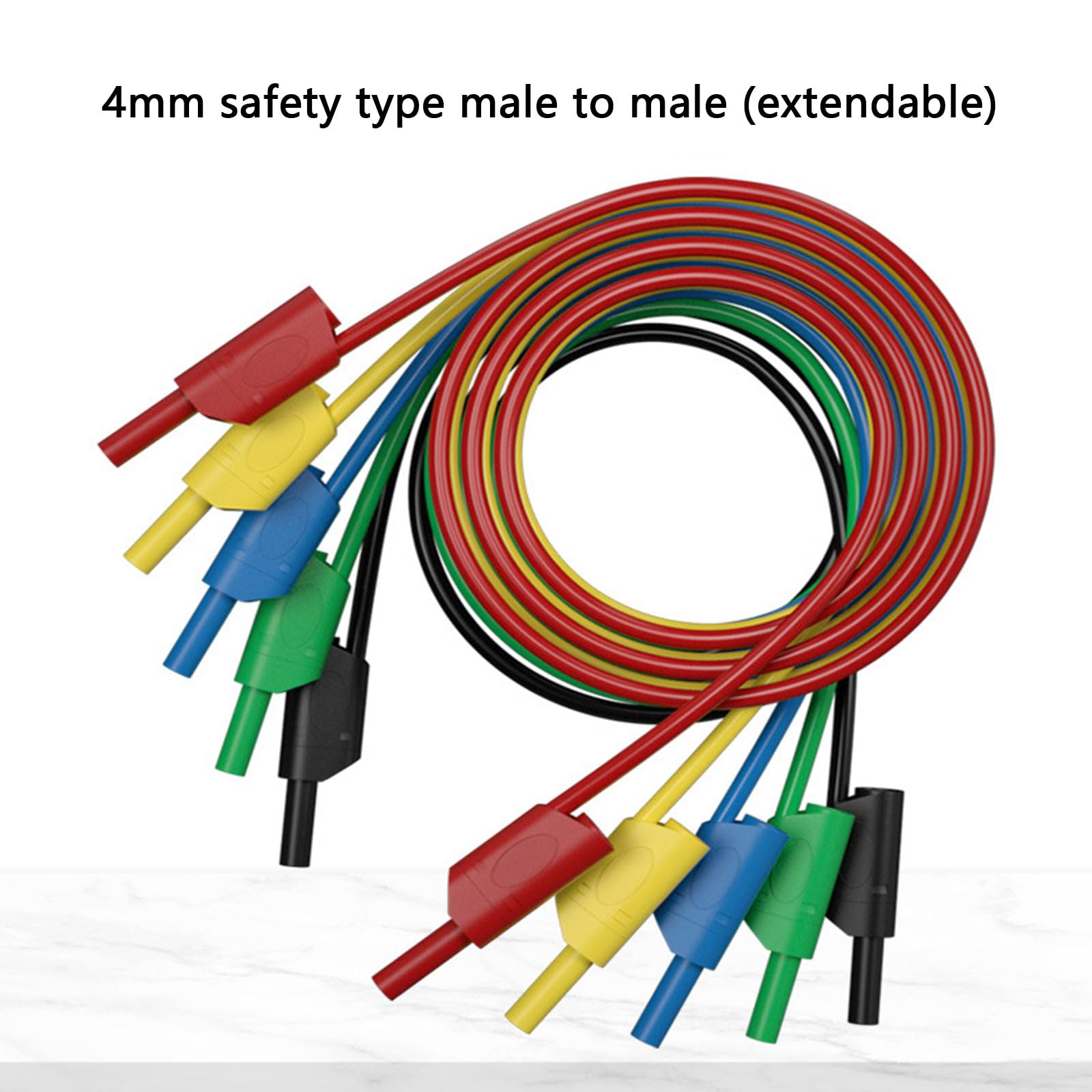 Cavo di prova flessibile in silicone, 5 pezzi, connettore a banana da 4 mm, set di cavi multimetro da 1 metro con design di sicurezza per l'uso con multimetri, cavo di prova per apparecchiature di