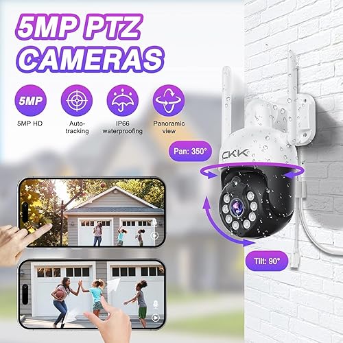 Miniatura 9 de Cámaras PTZ CKK de 3 MP, sistema de cámara de seguridad inalámbrica de 4 piezas para exteriores con disco duro de 1 TB, sistema NVR de vigilancia