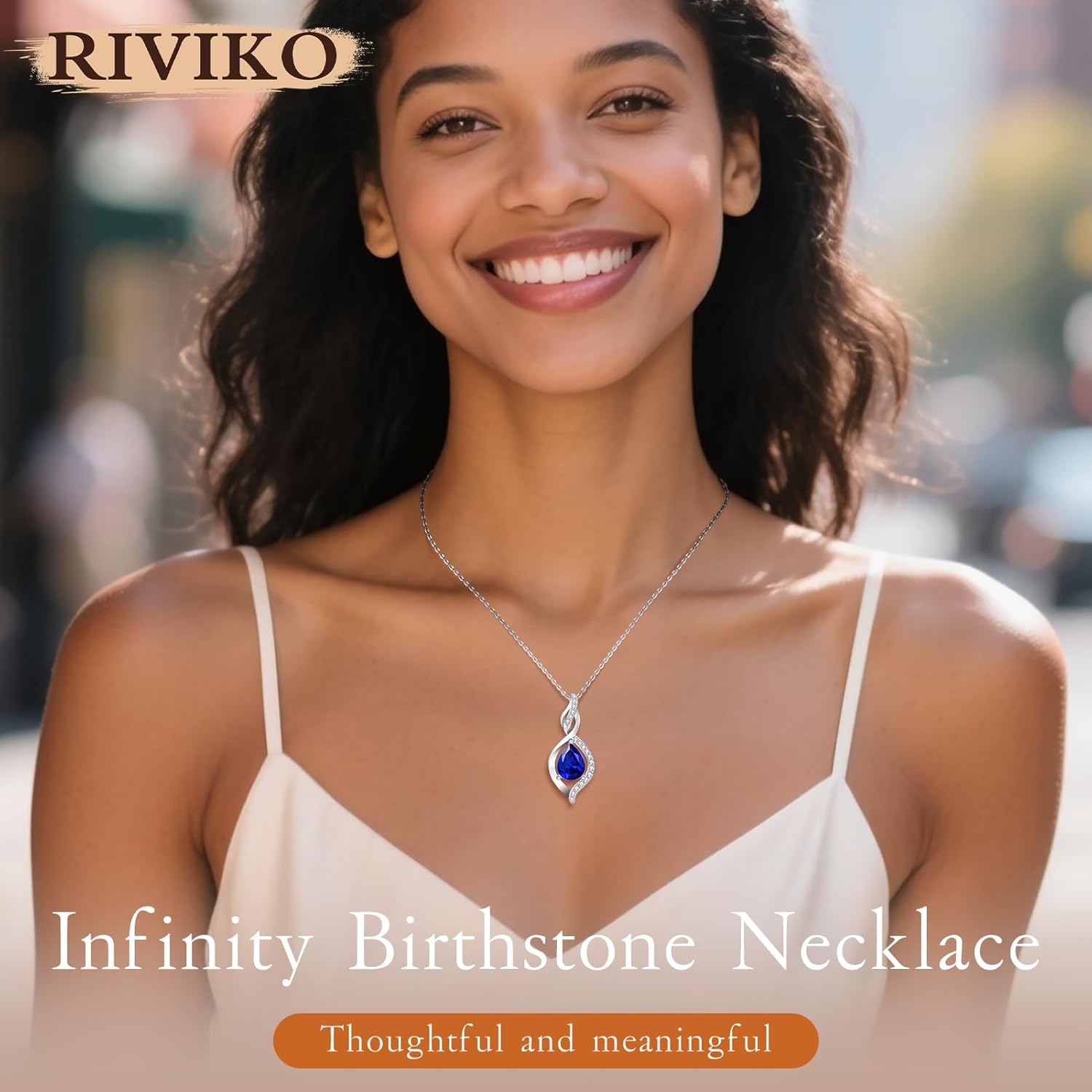 RIVIKO Valentines Day Gifts for Her-Infinity Birthstone Necklace for Women,925 Sterling Silver Teardrop Necklace, Womens Jewelry Birthday Gifts for Women Friend Her Mom Wife Lady - Image 3
