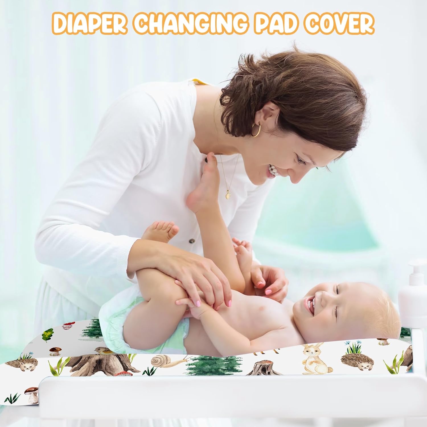 Custom Baby Crib Bedding Set - 5 Piece Nursery Crib Set Woodland Animals Design - Personalized Name Blanket with Dotted Backing, Crib Sheet, Changing Pad Cover, Pillow Cover, Rug for Newborns Color10