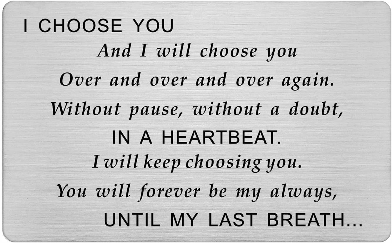 FALOGII Choose You Card, Romantic Love Gifts for Him Husband, Groom Gifts On Wedding Day, Fathers Day Card for Fiance, Engraved Wallet Card for Men