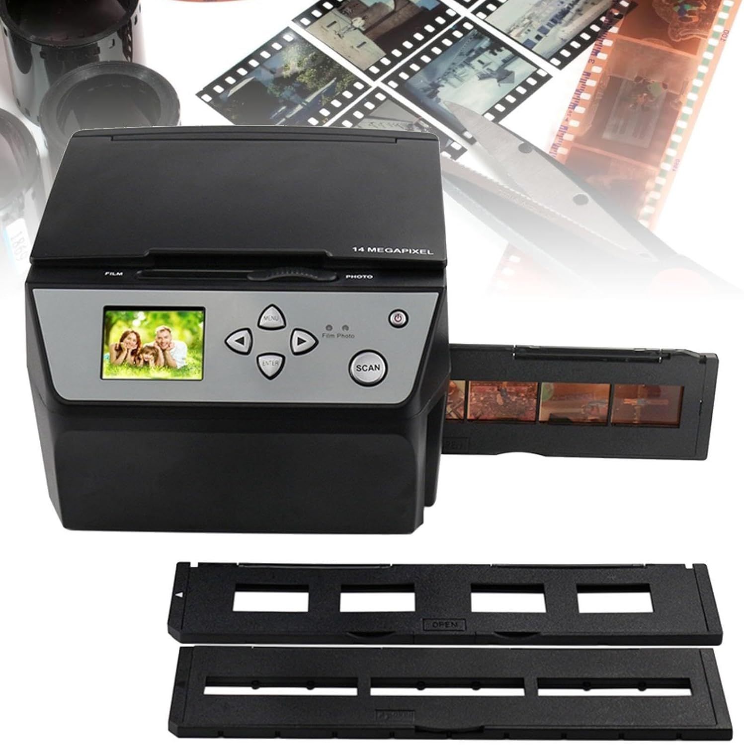 Film Slide Scanner, HD 22MP Film Scanner, 2.4 Inch LCD Screen Photo Scanner for Converting 135 Film, 35mm Slide, 110 Film, Photos