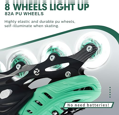 Miniatura 5 de Inline Skates for Kids and Adult, Adjustable Fun Illuminating Skates for Girls, Boys, Women and Men Outdoor and Indoor, Beginners Verde,Negro,Rojo
