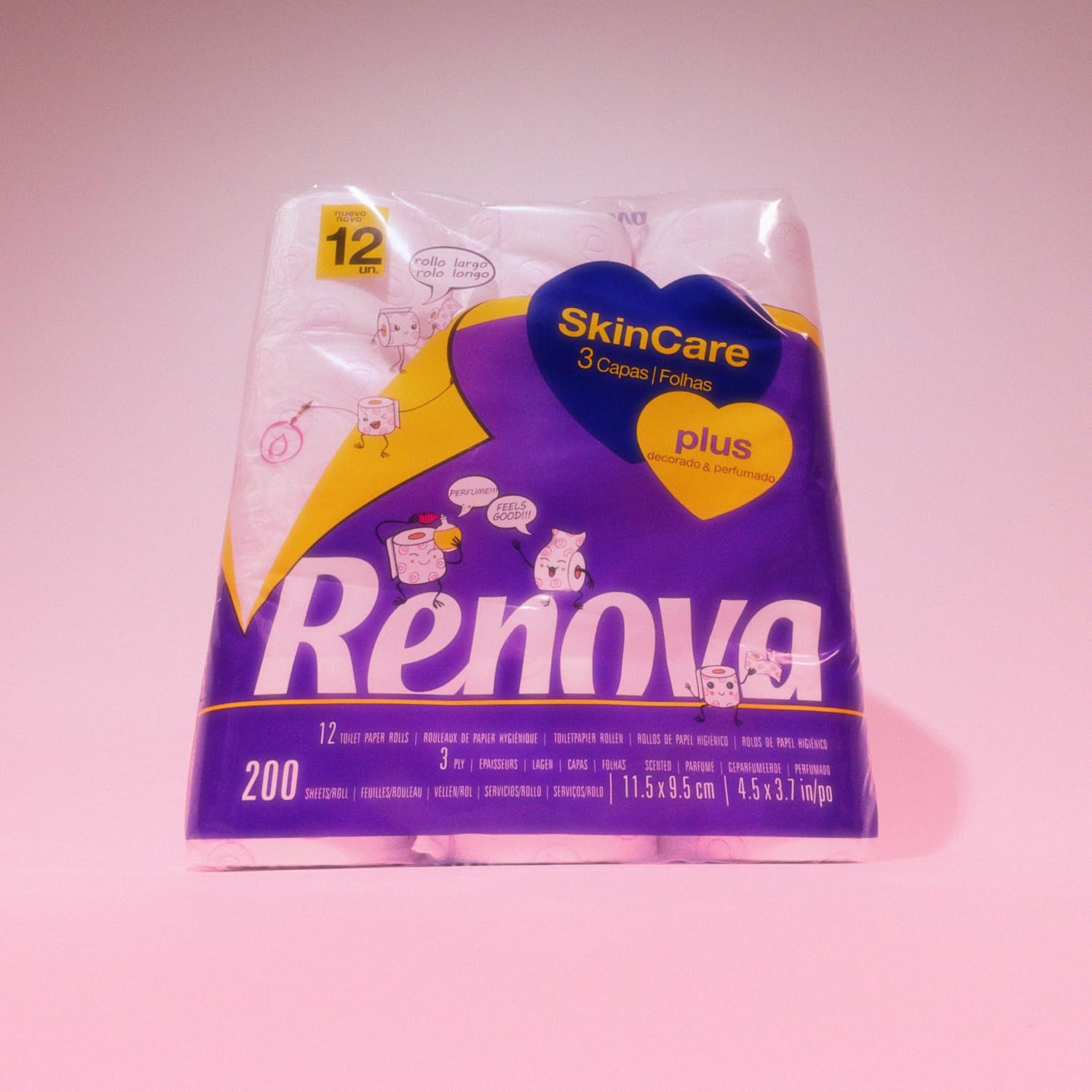 Renova Papel Higiénico Skin Care Plus Decorado Perfumado - 12 Rollos (Papel WC)