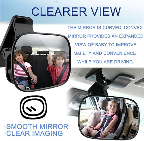 Vista 3 de JONMON Espejo retrovisor interior automotriz para bebé, pequeño clip ajustable orientado hacia atrás del asiento retrovisor, clip convexo