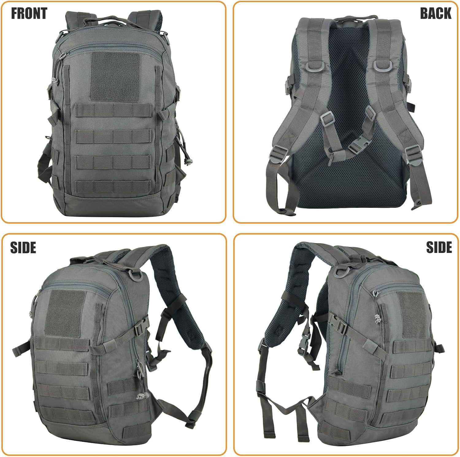 Small Tactical Backpack Military Daypack 12L Molle Bag Rucksack Army Daypack for Outdoor,Hiking,Camping,Travel (Grey) - Image 5