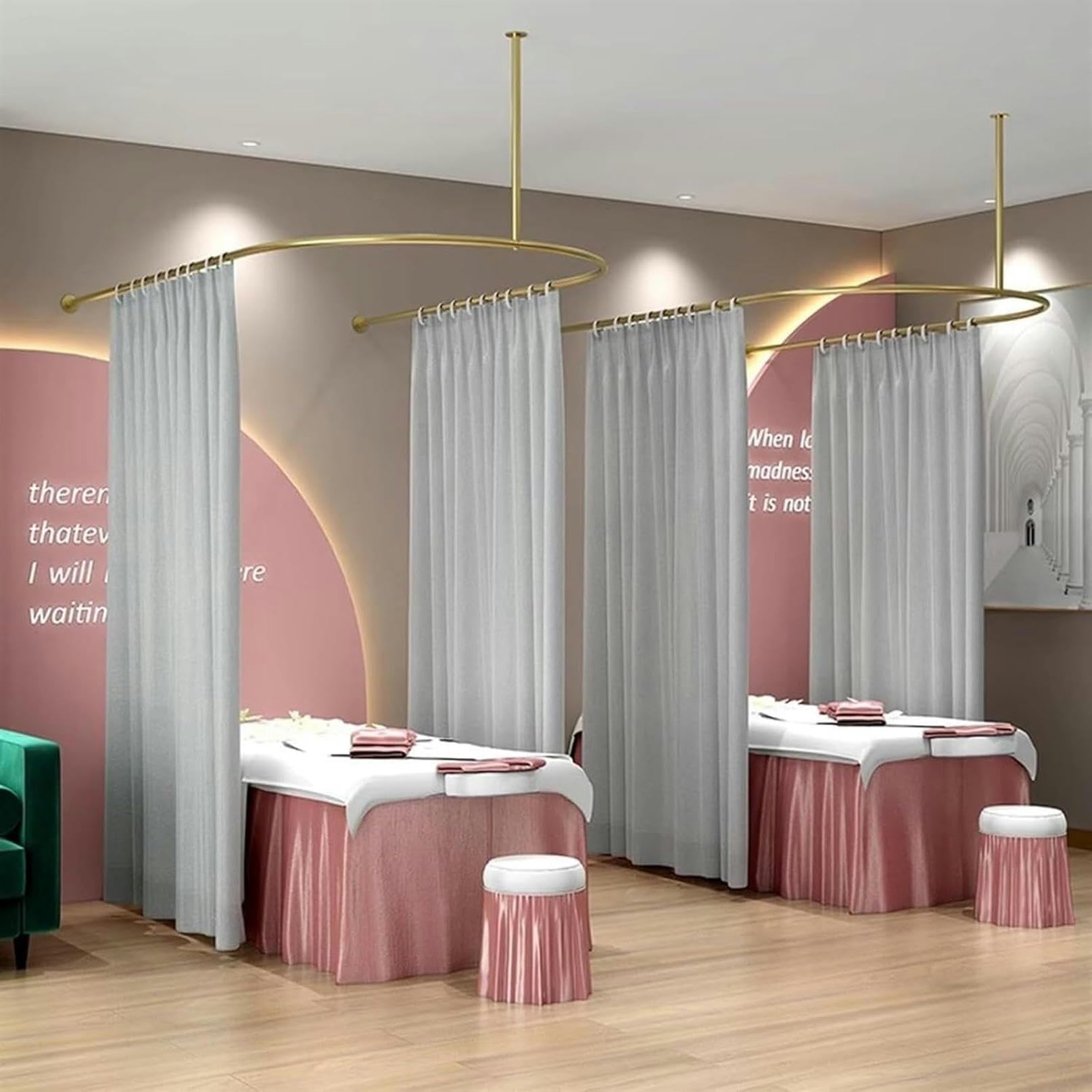Rideau de séparation de pièce fixé au mur avec longue tige en U pour clinique et box