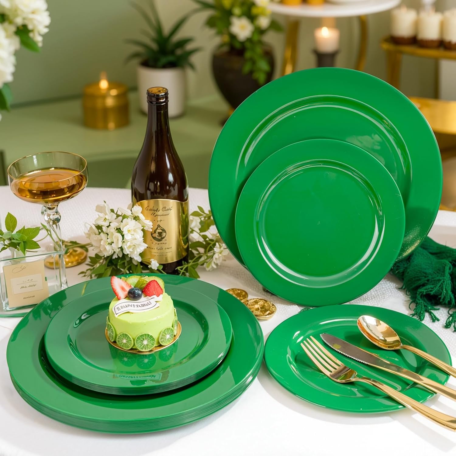 FLOWERCAT 60PCS Green Plates & Christmas Plates - Heavy Duty Dark Green plates Disposable for St. Patrick's Party &Christmas- Include 30PCS 10.25" Dinner Plates & 30PCS 7.5" Dessert Plates - Image 2