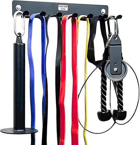 Miniatura 3 de Anchor Gym Estante de almacenamiento para bandas de resistencia, organizador de gimnasio para cuerdas, correas y mancuernas pequeñas, (L-17