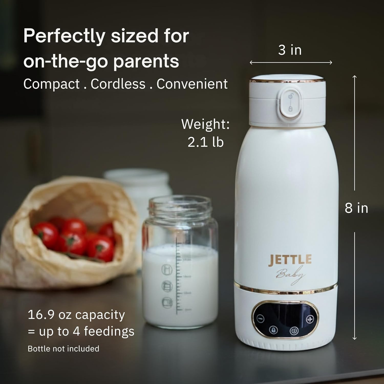 Portable Baby Milk Warmer - Cordless, Rechargeable Bottle Warmer for Breast Milk, Formula & Water, Baby-Safe Temperature Control, Travel-Ready, 500ml