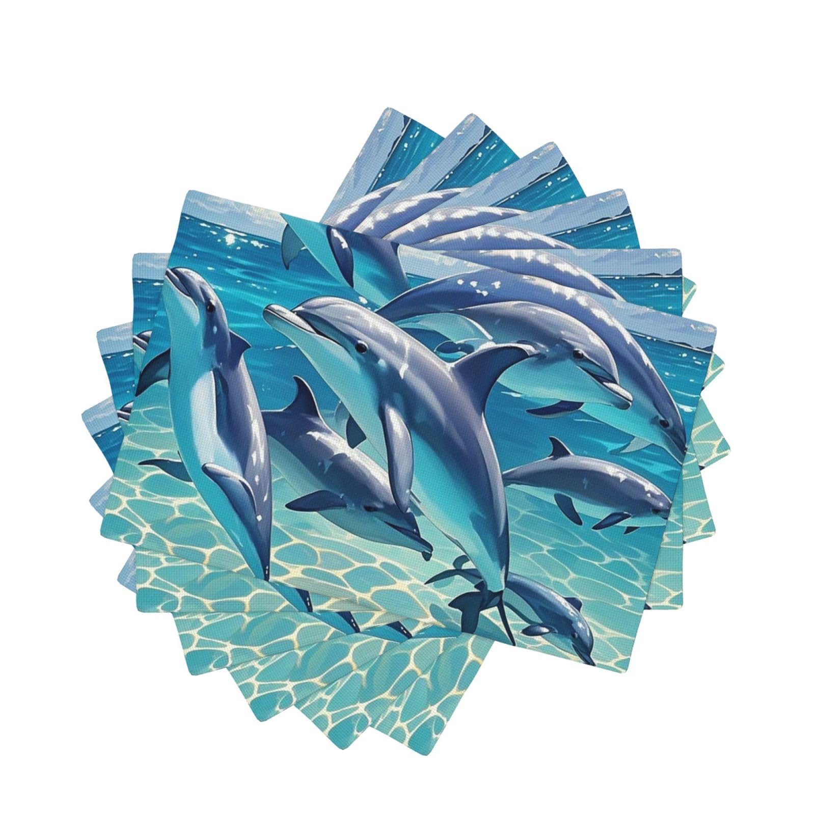 Placemats Set of One Size Washable Wipeable Table Mats Heat Resistant Weave Place Mats dolphins art Placemats Wrinkle Free Place Mats for Dining Table Kitchen Party Holiday Decoration 30 x 45 cm