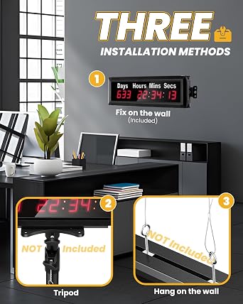 Hanchen LED Countdown Clock Count Up Days Event Timer Timing Clock Stopwatch LED Wall Clock Countdown Timer with Wireless Remote 1'' 9 Digits