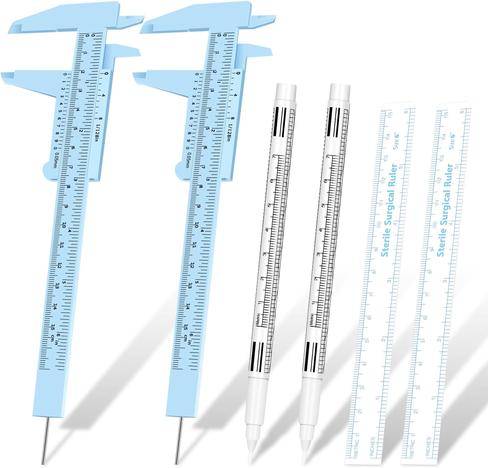 Teling 6 Pieces Eyebrow Tools 2 Pieces Eyebrow Measuring Ruler 2 Pieces Microblading White Marker Pen with Paper Ruler Skin Marker Eyebrow Permanent Makeup Position Mark Tools for Eyebrow Lips Skin