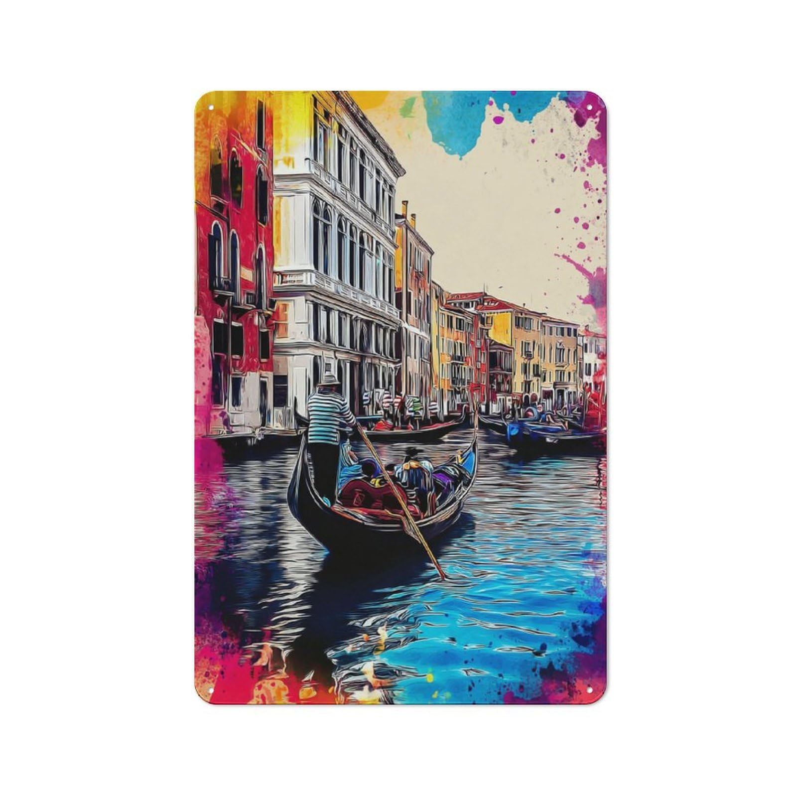 Junmoney Colorful Venice Canals Gondola Ride Retro Metal Wall Sign 30X20cm For Café Or Home Bar, For Home Bar Enthusiasts, For Retro Home Interiors