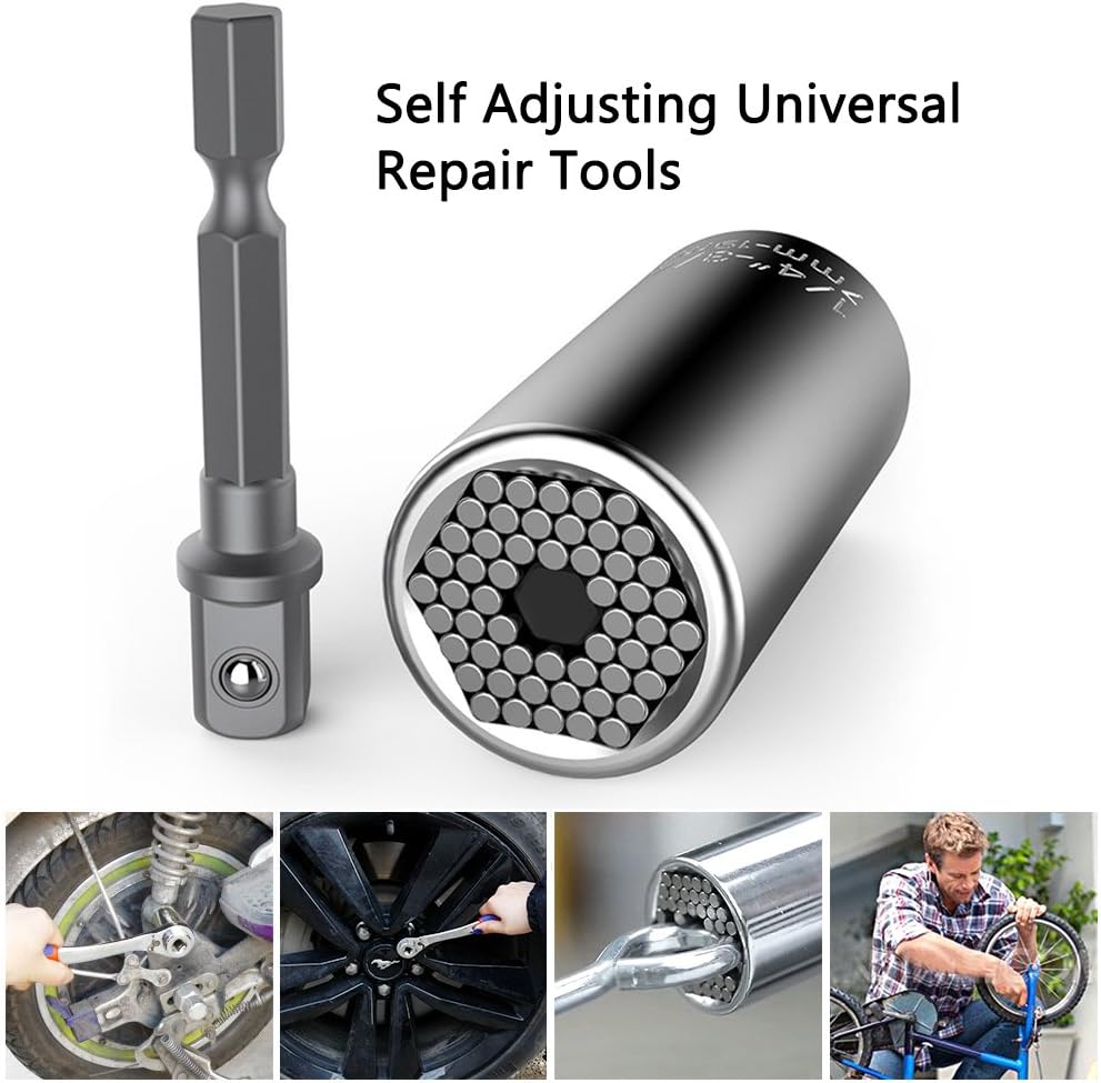 SENHAI Universal Socket, 1/4 inch to 3/4 inch Multi-Function Metric Wrench Power Drill Adapter Set, with 1/4 inch Hexagon Flexible Screwdriver Extension Soft Shaft